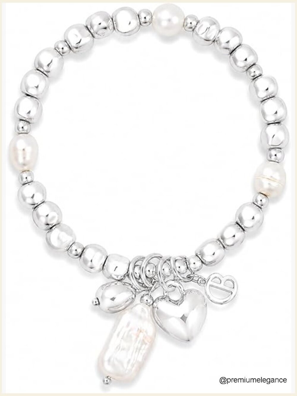 18K Gold/Silver Plated Beaded Stretch Bracelet with Pearl Charm